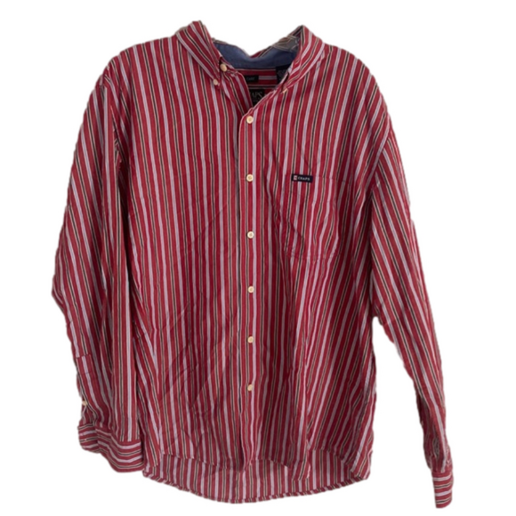 Chaps Button Up Shirt Mens Large Long‎ Sleeve Red Blue Stripe Cotton Casual - Picture 1 of 6